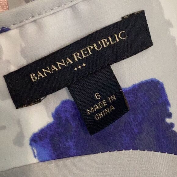 BANANA REPUBLIC WOMENS SLEEVELESS DRESS SIZE 6 RUFFLE DETAIL BLUE WHITE GRAY - Picture 7 of 8